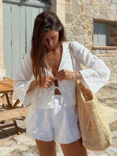 Lace Up Bow Long Sleeve Linen Tops Solid Blouse